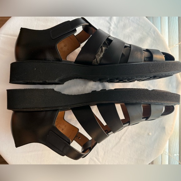 Church\'s Black Leather Woven Fisherman Buckle Sandals